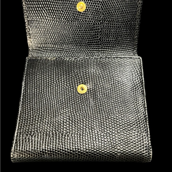 Ferragamo Dark Navy Lizard Print Kisslock Trifold Wallet W/Box & Dust Bag A208 - Picture 4 of 11